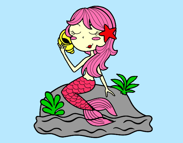 Dibujo Sirena sentada en una roca con una caracola pintado por Frenessis