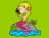 Dibujo Sirena sentada en una roca con una caracola pintado por murielita