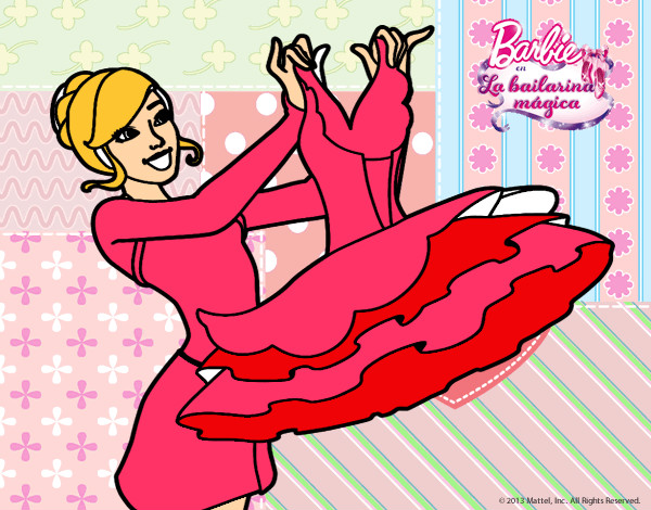 Dibujo Barbie y su vestido de ballet pintado por gatitos3