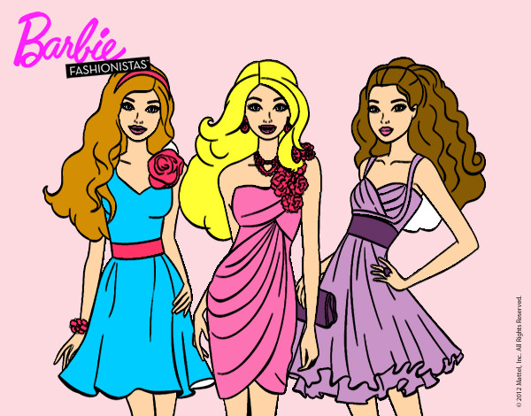 Dibujo Barbie y sus amigas vestidas de fiesta pintado por Lydia1212