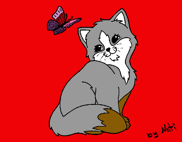 Dibujo Gatito y mariposa pintado por stocn