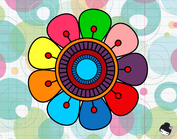 Dibujo Mandala en forma de flor pintado por delfacha