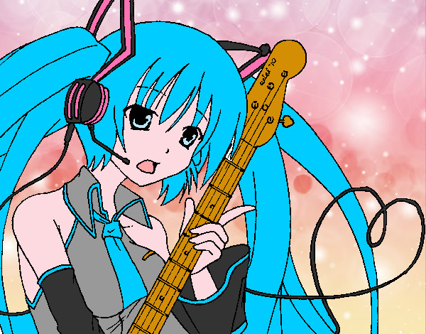 Dibujo Miku con guitarra pintado por Danna38