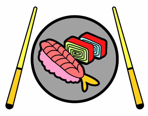 Dibujo Plato de Sushi pintado por familiator