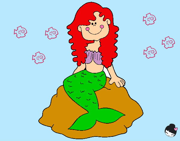 Dibujo Sirena sentada en una roca pintado por delfacha