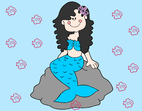 Dibujo Sirena sentada en una roca pintado por yazminmim