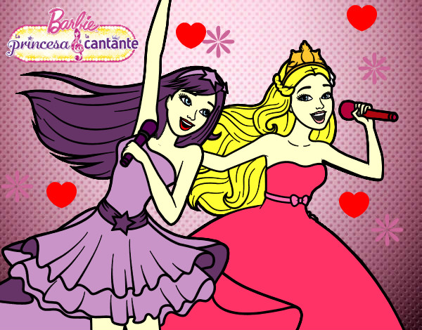 Dibujo Barbie y la princesa cantando pintado por tkmlamejor