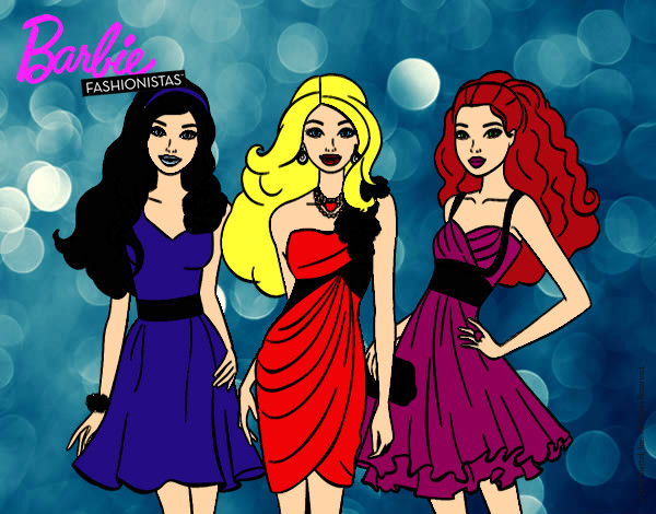 Dibujo Barbie y sus amigas vestidas de fiesta pintado por MelinaAbby