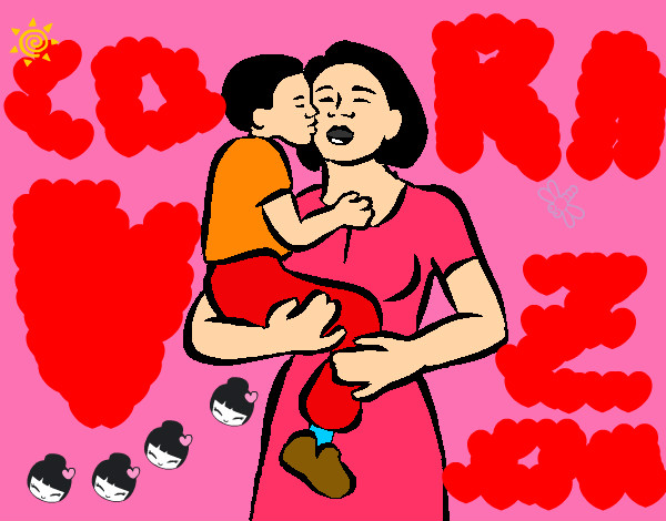 Dibujo Beso maternal pintado por izan4
