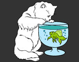 Dibujo Gato mirando al pez pintado por queyla
