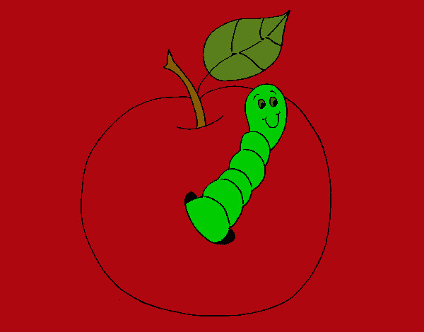 Dibujo Manzana con gusano pintado por perrior