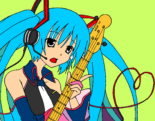 Dibujo Miku con guitarra pintado por gery02