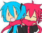 Dibujo Miku y Len con bufanda pintado por neko-chan6