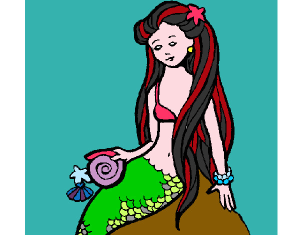 Dibujo Sirena con caracola pintado por erilu 