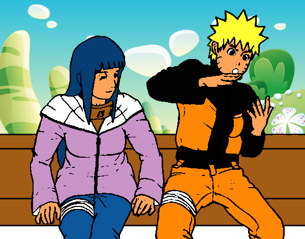 Dibujo Hinata y Naruto pintado por katana