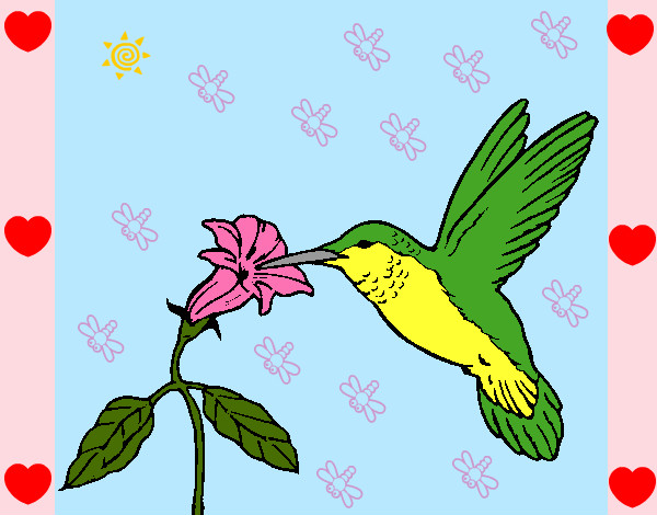 Dibujo Colibrí y una flor pintado por Lovecat