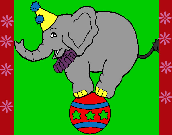 Dibujo Elefante encima de una pelota pintado por jonan