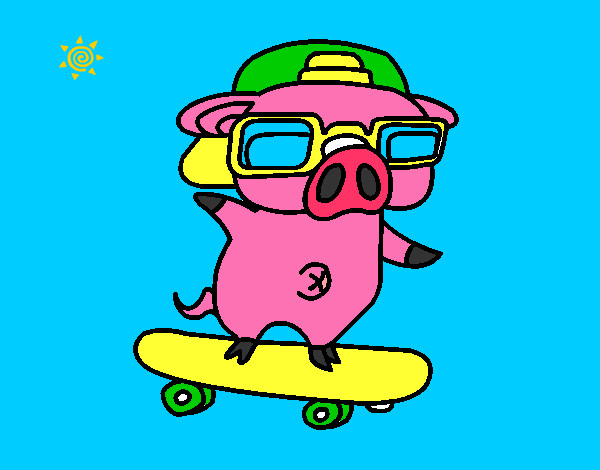 cerdo patinando