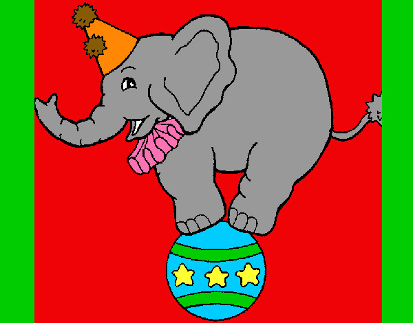 Dibujo Elefante encima de una pelota pintado por kikass