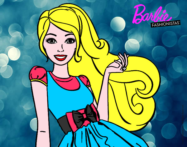 Dibujo Barbie con su vestido con lazo pintado por marileny