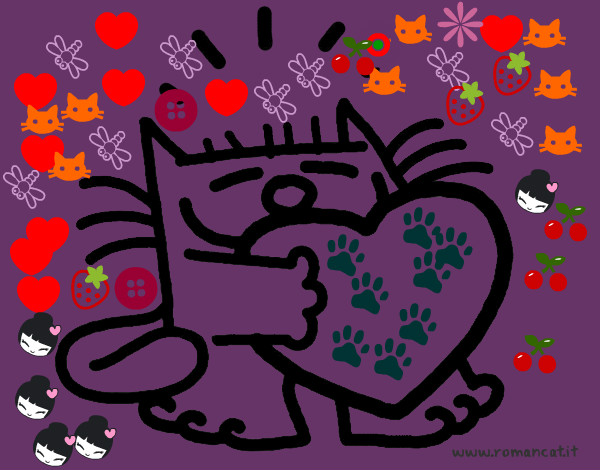 Dibujo El gato y el corazón pintado por fresitaRoc