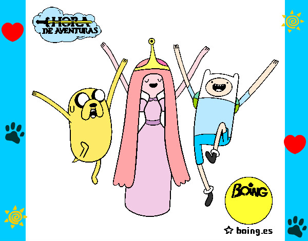 Dibujo Jake, Princesa Chicle y Finn pintado por celi_3