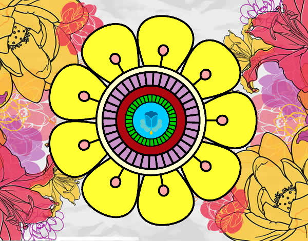 Dibujo Mandala en forma de flor pintado por secayean