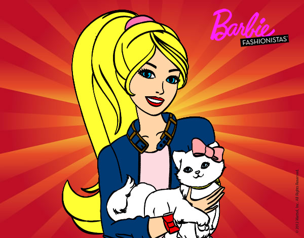 Dibujo Barbie con su linda gatita pintado por Diamond