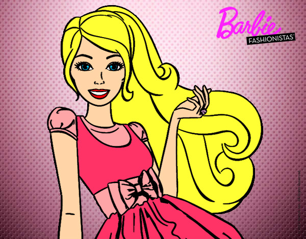 Dibujo Barbie con su vestido con lazo pintado por Diamond