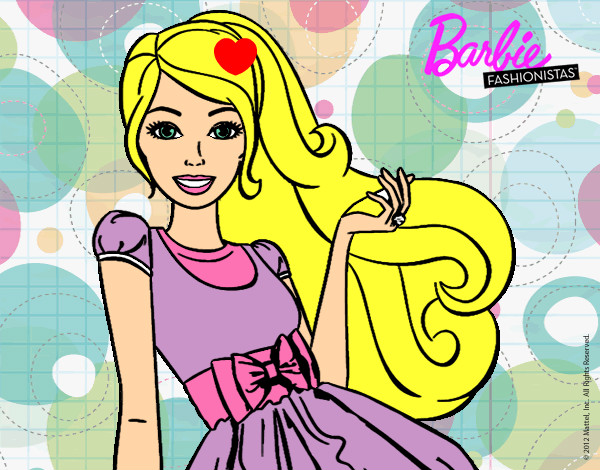 Dibujo Barbie con su vestido con lazo pintado por sobeida