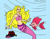 Dibujo Barbie sirena con su amiga pez pintado por Diamond