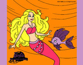 Dibujo Barbie sirena con su amiga pez pintado por vicpaodie9
