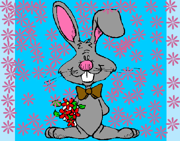 Dibujo Conejo con ramo de flores pintado por micraabel