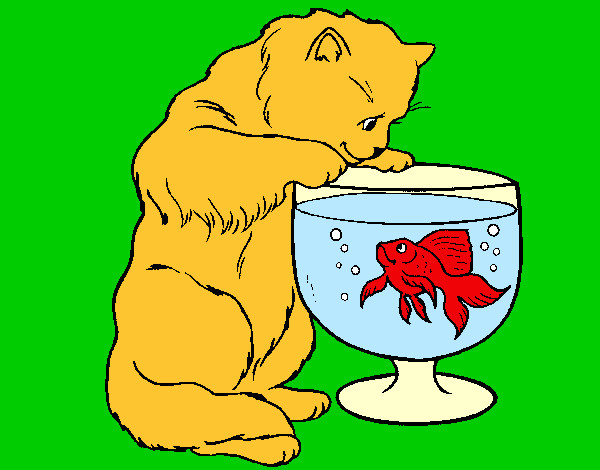 Dibujo Gato mirando al pez pintado por holiwis