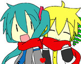 Dibujo Miku y Len con bufanda pintado por brendix
