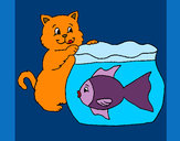 Dibujo Gato y pez pintado por queyla