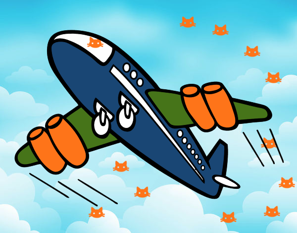 Dibujo Avión rápido pintado por gatitos3