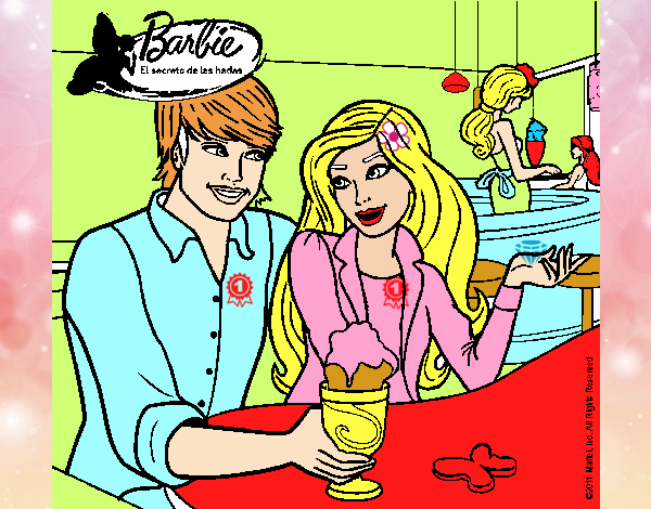 Dibujo Barbie y su amigo en la heladería pintado por crusita