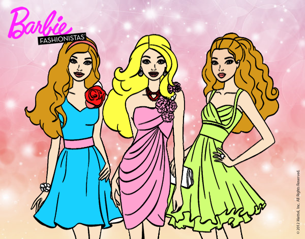 Dibujo Barbie y sus amigas vestidas de fiesta pintado por crusita