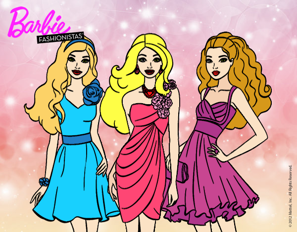 Dibujo Barbie y sus amigas vestidas de fiesta pintado por paloomita
