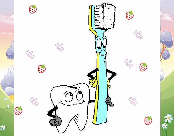 Dibujo Muela y cepillo de dientes pintado por karenivan