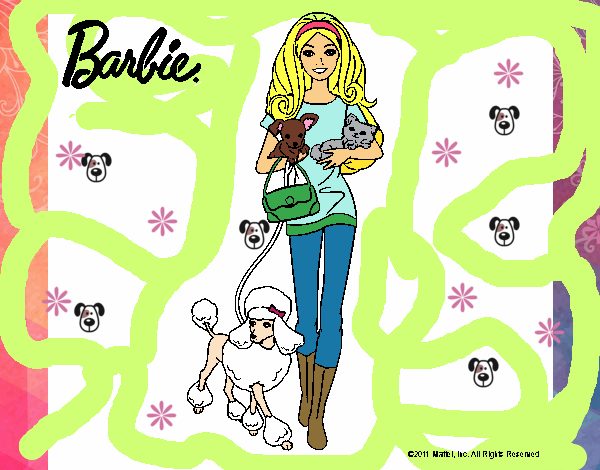 Dibujo Barbie con sus mascotas pintado por Nikki-Airi