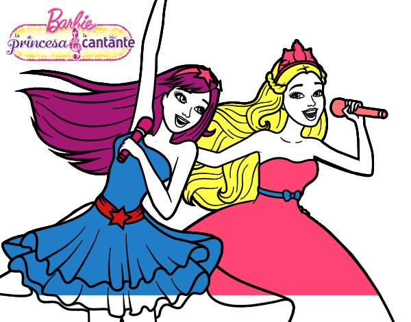 Dibujo Barbie y la princesa cantando pintado por rebeccam