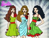 Dibujo Barbie y sus amigas vestidas de fiesta pintado por annayelias