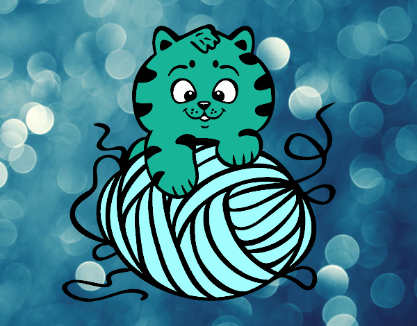 Dibujo Gato con ovillo de lana pintado por mikuo