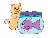 Dibujo Gato y pez pintado por tilditus