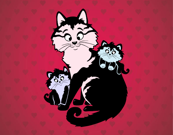 Dibujo Mamá gata y gatitos pintado por marielys12