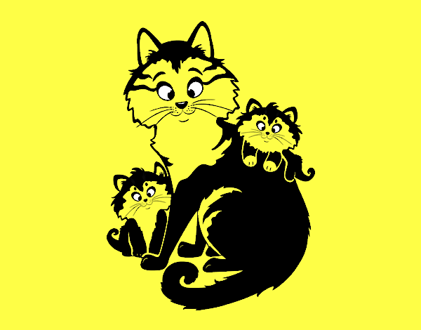 Dibujo Mamá gata y gatitos pintado por fresitaRoc