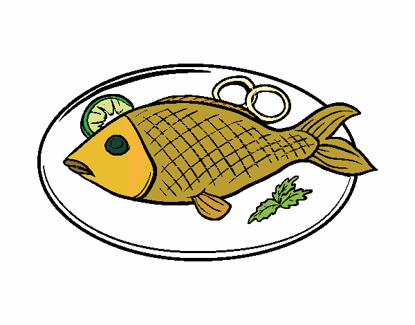 Resultado de imagen de dibujo pescado en plato