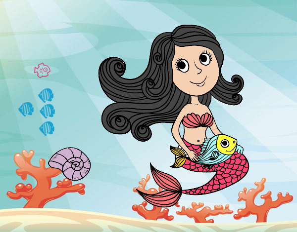 Dibujo Sirena y su pez pintado por ojodehorus